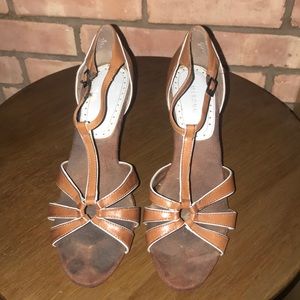 Merona brown and baby blue open toe heels